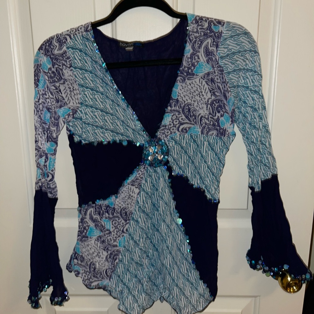 Y2K Bell-Sleeve Beaded Top